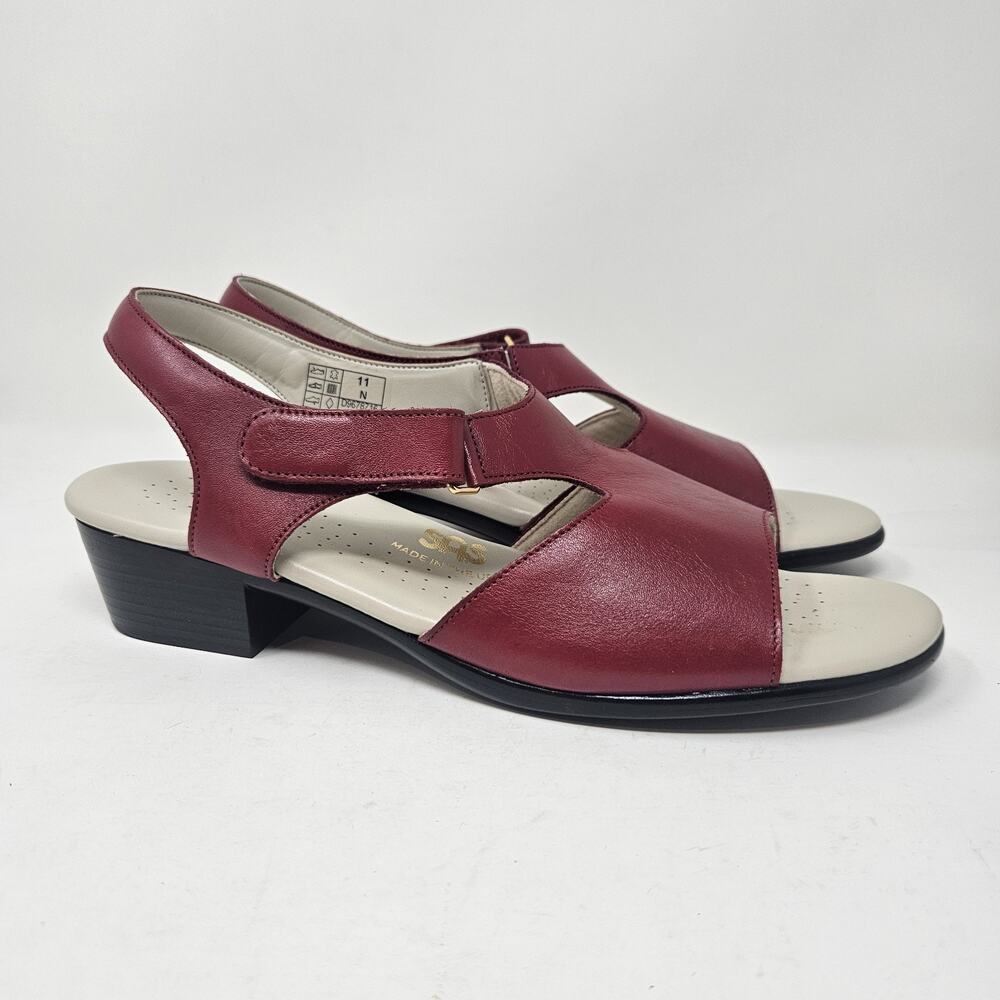 SAS Women's Shoes 11 N Suntimer Slingback Sandals Red Leather Slip-On